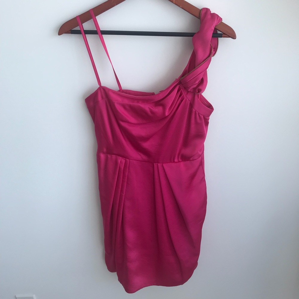 BCBGMaxAzria Pink Satin One Shoulder Dress
